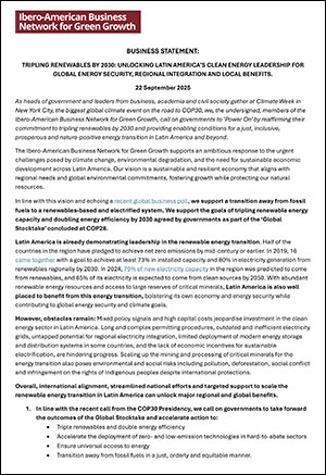 COP30 Business Statement by the Ibero-American Business Network for Green Growth