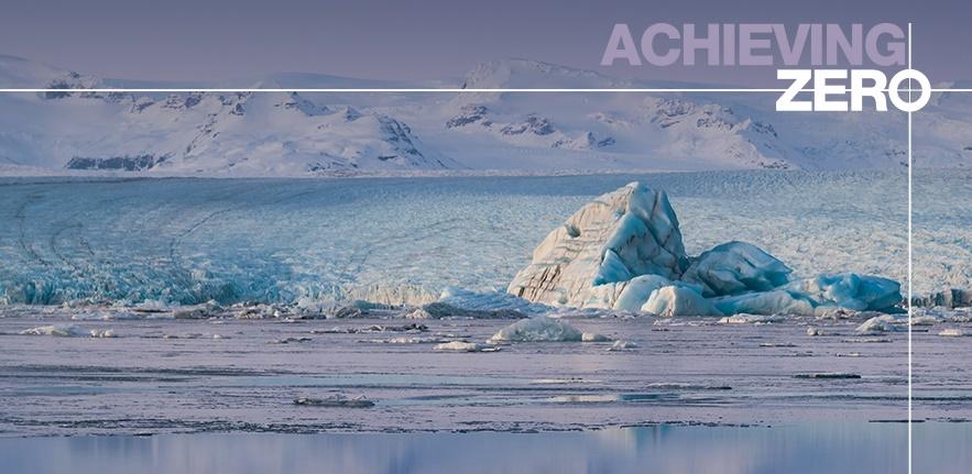 IPCC new story #AchievingZero Image of icebergs with #AchievingZero text