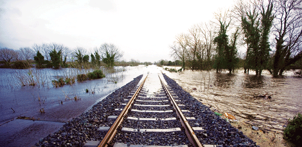 Flooded train tracks